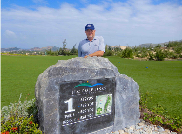 Brian Curley at the first tee marker at his latest course design in Asia